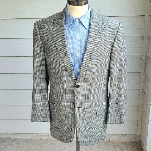 ERMENEGILDO ZEGNA 15 milmil 15 Cream Black Houndstooth Wool Sz 40 R Sport Coat‎